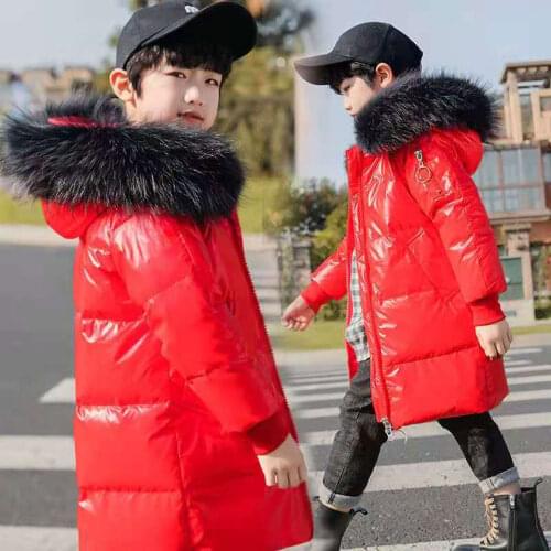 New Boys Coats Winter Kids Down Jacket Parka Hooded Collar For 6 8 10 12 14 Year Mid Big Children Girl Boy Outerwear Clothing