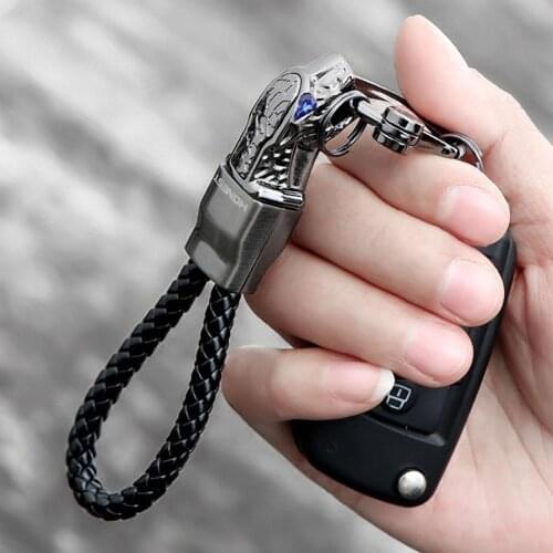 Luxury Leather Keychain Men Key Ring Woven Leopard Head Pendant Car Keychain High Quality Key Chain Fathers Day Gift