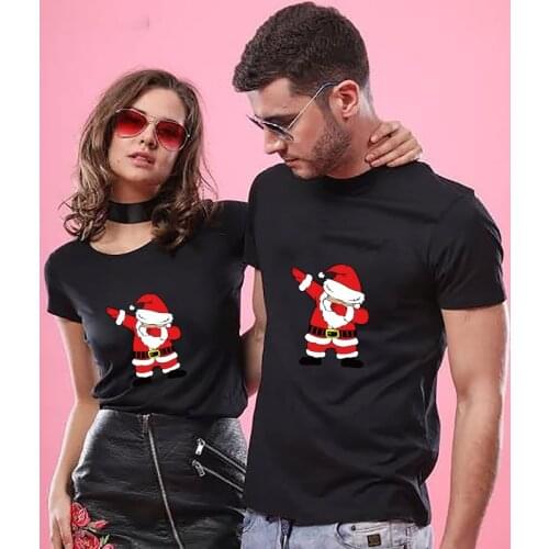 Christmas Couple Top T-shirt Merry Christmas Casual Cotton Short Sleeve Tees Brand Loose Women And Men Santa Outfits Clothes