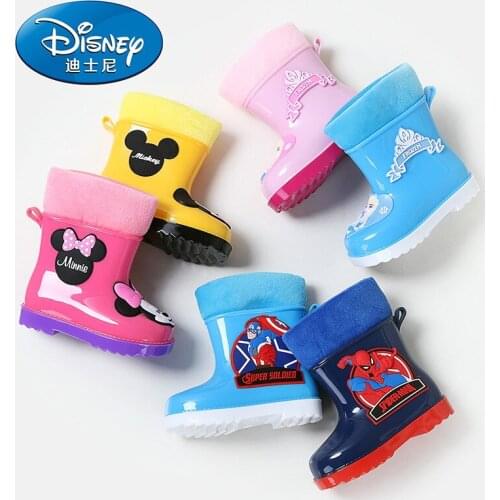 Disney cartoon minnie mickey spiderman frozen princess boy girl baby non-slip soft bottom plus cotton rain boots rain boots