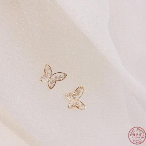 925 Sterling Silver Bohemian Golden Hollow Butterfly Earrings Women Exquisite Small Casual Jewelry Accessories Girlfriend Gift