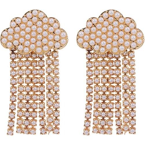 ZHINI New Design Personality Long Earring Imitation Pearls Tassel Earrings for Women Elegance Simple Clouds Earring 2020 brincos