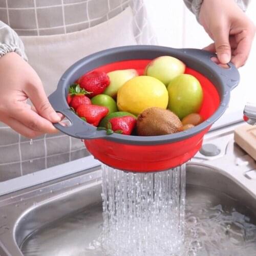 Foldable Silicone Colander Fruit And Vegetable Drain Basket Filter Multifunctional Vegetable Sink With Handle Kitchen Tool
