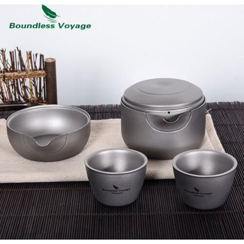 Boundless Voyage Titanium Tea Set Lightweight Outdoor Indoor Camp Travel Teapot Cups Portable Chinese Kung Fu Teaware Fine Gift