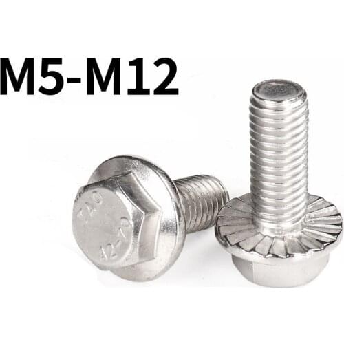 1-10pcs 304 Stainless Steel Screw Hexagon Head with Serrated Flange Cap Screw Hex Washer Bolt Flat Nail Hardware Accessories