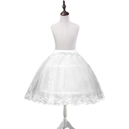Bridal 2 Hoops Skirt Wedding Petticoat Accessories Crinoline Slip Short White Girls Lace Trim Underskirt