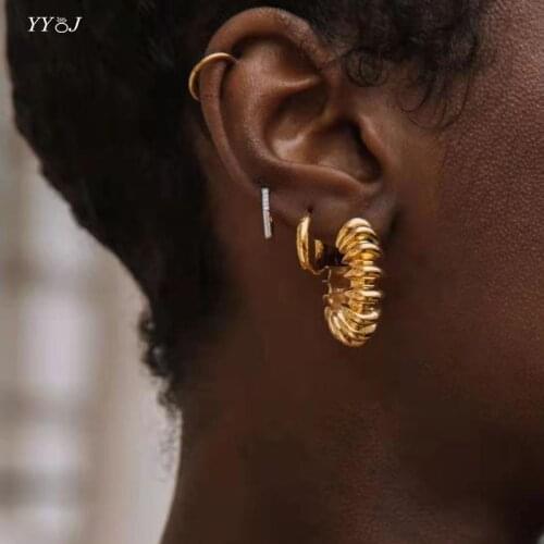 Snail gold chunky hoop earrings for women stainless steel wrinkled hoop earring fashion cool liuxury designer fashion jewelry