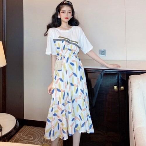 Floral stitching fairy dress summer long nightgowns women outer wear print loose nightshirt female night wear dresses nightdress