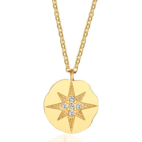 Stainless steel Sun Flower Pendant Necklace CZ Zircon Necklace for Women Girl Gold Color Chain Best Gift