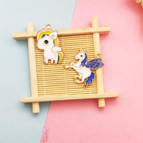 10pcs Cute Animal Unicorn Enamel Charms Drop Oil Alloy Horse Floating Pendants Fit DIY Earring Bracelet Jewelry Accessory YZ647