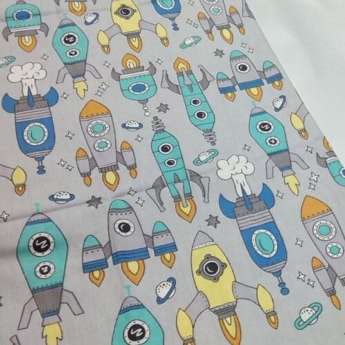 100% Cotton viaPhil Brand Grey Cartoon Rocket Printed Fabric Patchwork Cloth Dress Home Decor 50x160cm