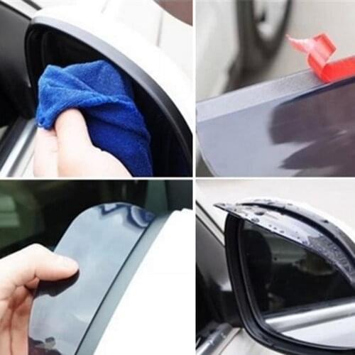 2pcs Black PVC Car Rear View Mirror Sticker Rain Eyebrow Weatherstrip Auto Mirror Rain Shield Shade Cover Protector Guard