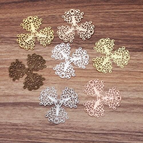 49mm Vintage Brass Hollow Filigree Flower Charms Wraps Connectors Metal Finding Hair Clasps Settings DIY Jewelry Accessories