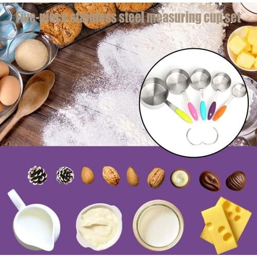 5pcs Stainless Steel Baking Measurement Cups with Non-slip Silicone Grips Tea Coffee Baking Cooking Metal Measuring Kitchen Tool