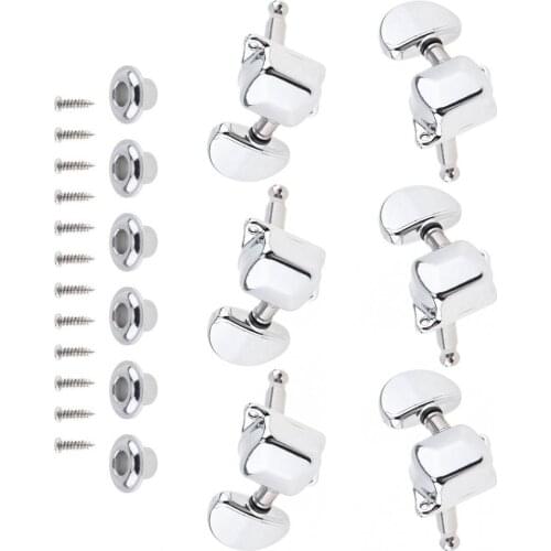 6pcs/lot Chrome Guitar Tuning Pegs 3R+3L Semi-closed Semicircle Machine Heads Tuners for Acoustic Folk Guitar