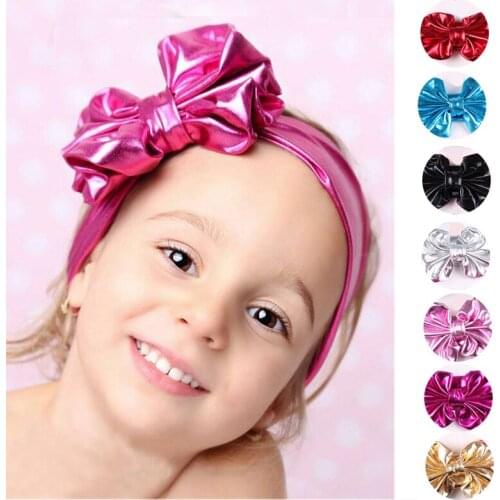 7Colors Infantile Girls Big Bow Headbands For Kids Solid Elastic Hair Bands Girls Birthday Party Gifts Bows Hair Accessories