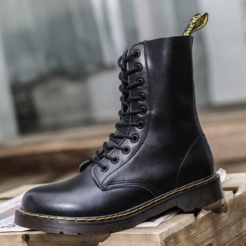Fashion Mens Boots Casual Leather Shoes Men Vintage Lace-Up Punk Motocross Boots Male Black Spring Autumn Handmade Footwear