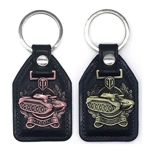 20PCS/Lot Mens Leather Vintage World of Tank Key Chain On Pants Antique WOT Keychain On Bag Car Trinket Jewelry Party Gift