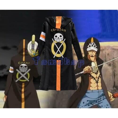 One Piece Trafalgar Law Time Skip Dressrosa Hoodie Cloak Cape Robe Dress Rosa Hooded Long Trench Coat Overcoat Cosplay Costume