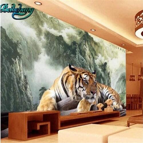 Beibehang Ink landscape tiger tiger king domineering TV sofa living room background custom wallpaper mural decoration