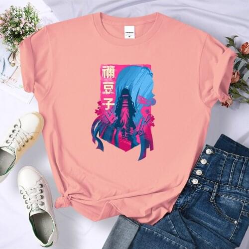 Anime Demon Slayer Kamado Nezuko T Shirt Womens Casual Oversized T Shirts Summer Anime Clothing Casual Cotton Loose Women Tops