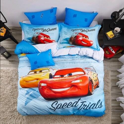 New 3D Printed Disney Pale Blue MC Queen Car 100% Cotton Bedding Set Duvet Cover Pillowcase Deluxe Boys Bedroom Decoration
