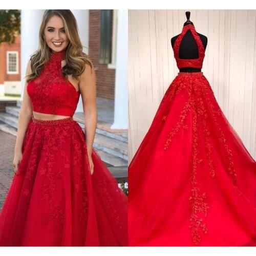 Red Two Piece Prom Dresses 2021 vestidos de fiesta largos elegantes de gala A Line Imported Party Dress Formal Evening Gowns