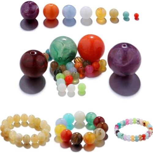 6-24mm Round Imitation Natural Stone Bead Hole Acrylic Loose Spacer Beads for DIY Bracelet Necklace Jewelry Making Accessories
