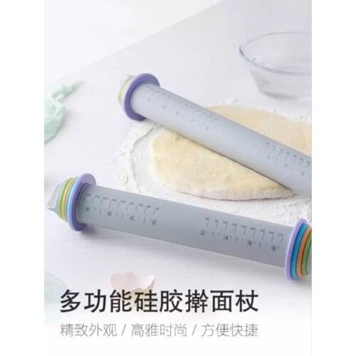 Kitchen Bakeware Rainbow color Silicone Fondant Embossing Fondant Scale Adjustable Cake Dough Roller Rolling Pin