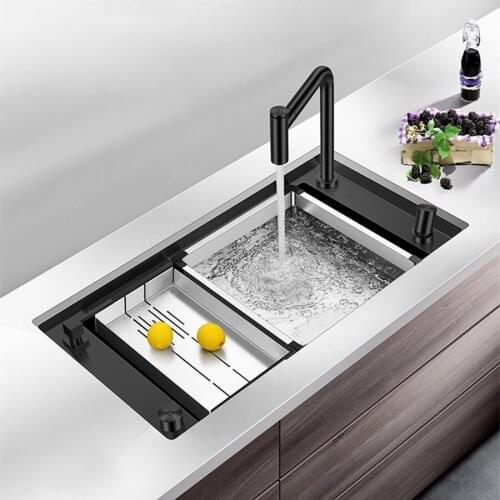 ASRAS -8345NJ SUS304 Stainless Steel Nano Matt Black Sink Kitchen Single Sink With Pull Out Faucet Large Nanotech Plating Sink