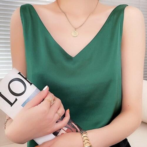 Women New Sling Silk Camisole Vest Strappy Short Loose Vest Tank Top V-Neck Silky Summer Sexy Multicolor Camis Fabric Soft