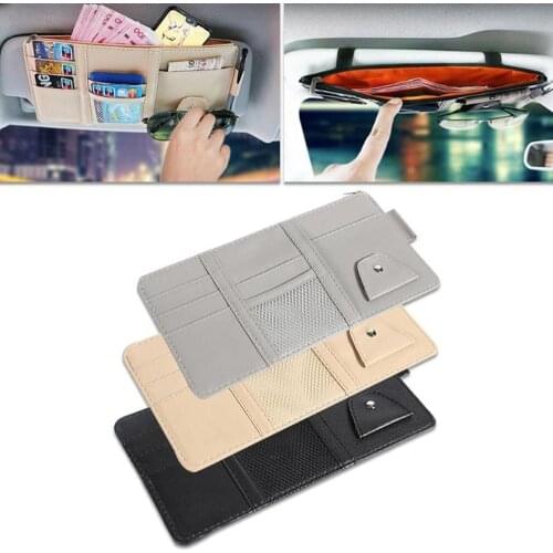 Multi-Function Leather Car Sun Visor Storage Bag Sun Visor Cover Document Clip Zipper Storage Bag