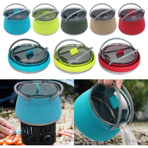 Multifunctional Portable Silicone Kettle Collapsible Boiler Foldable Water Pot Stainless Steel Bottom for Outdoor Camping Hiking