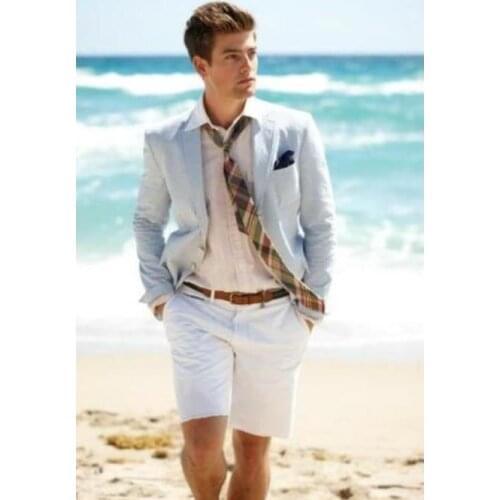 2020 Summer Beach With Short Pant Men Suits Groomsmen Wedding Tuxedos Mens Suit 2 pieces (Jacket+Pants)