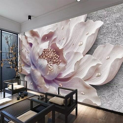 Custom Mural Wallpaper Modern 3D Stereo Pink Lotus Flowers Wall Painting Fashion Living Room Home Decor Wall Papers For 3 D