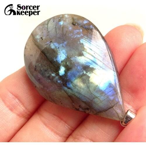 Real Natural Gray Moonstone Raw Gem Stone Ornament Handicraft Rainbow Labradorite DIY Crystal Pendant Necklaces for Gift BF167