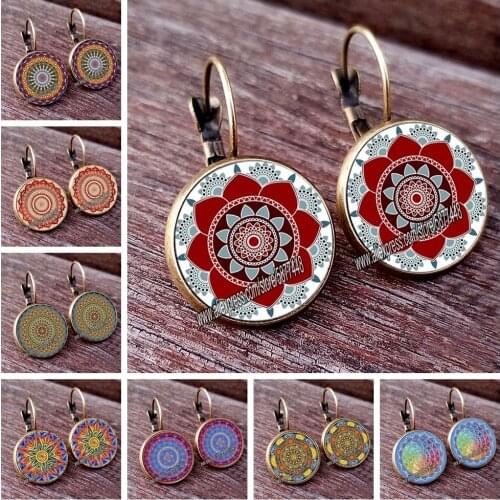 Charm Mandala Art Picture Earrings Henna Crystal Earring Yoga Om Symbol Zen Buddhism Glass Earrings For Women Jewellery