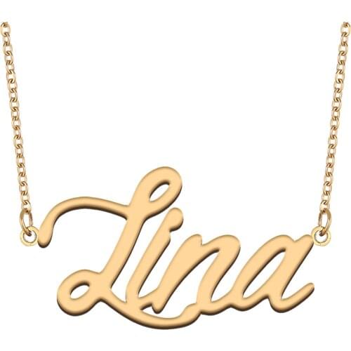 Lina Name Necklace for Women Stainless Steel Jewelry 18k Gold Plated Nameplate Pendant Femme Mother Girlfriend Gift