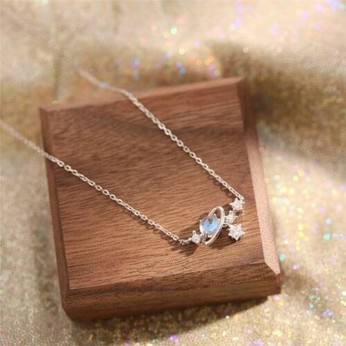 Sole Memory Fantasy Starry Sky Shining Star Planet Glaze 925 Sterling Silver Clavicle Chain Female Necklace SNE504