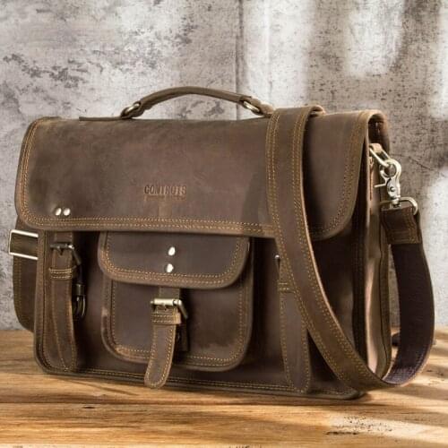 Retro Crazy Horse Cowhide Casual Mens Business Briefcase Multifunctional Large Capacity Mens Bag
