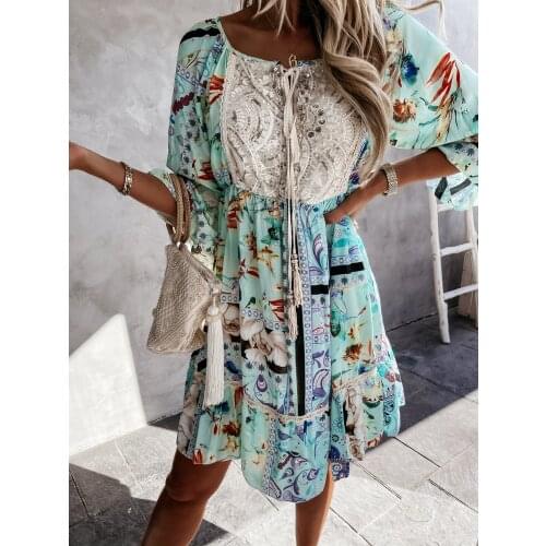 Luxury Vintage Lace Dress Women 2021 Brand New Summer Beach Party Dress Patchwork Lace