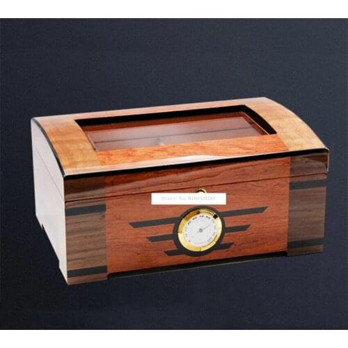 Luxury Transparent Skylight Glossy Cedar Wood 1-100 Cigars Storage Box Moisturizing Humidor With Hygrometer Humidifier