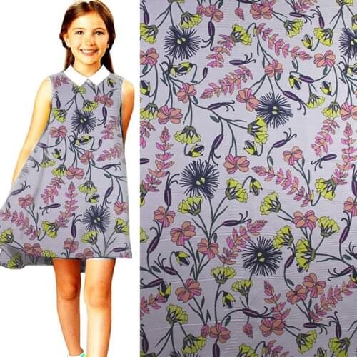 Orange and yellow floral on white background pure silk twill silk fabric,STW078