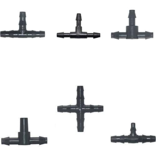 50pcs 3/5 4/7 Hose Connectors Tee Cross Barb Coupling Watering Fitting For 1/8 1/4" Hose Drip irrigation system Joints