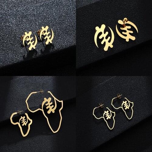 SONYA Big/Small Size African Symbol Earrings Gold Color Stainless Steel Material Adinkra Gye Nyame Earrings Ethnic Jewelry