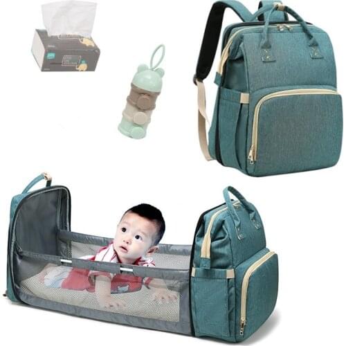 Fashion Portable Folding Crib Diaper Bag Multi-Function Large Capacity Baby Backpack Diaper Bag Baby Stroller Organizer Bag