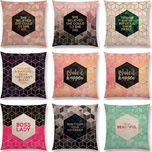 Warm Words Powerful Sentences Gradient Colorful Gorgeous Stripe Geometric Cube Cushion Cover Home Decor Sofa Throw Pillow Case