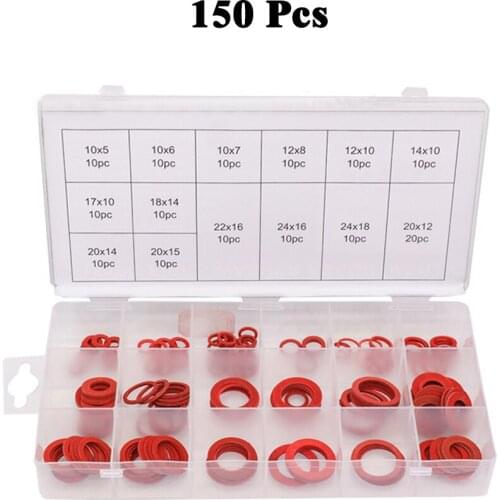 150 Pcs/ Set Seal Ring Red Steel Paper Washer Insulating Washer Kit Screw Fastener Sump Plug Car Repair Flat Washer Accessories
