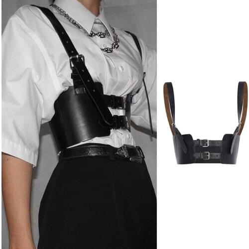 Women Sexy Faux Leather Waist Belt Crop Top Vest Harajuku Gothic Punk Harness Strap Vintage Underbust Corset Cincher