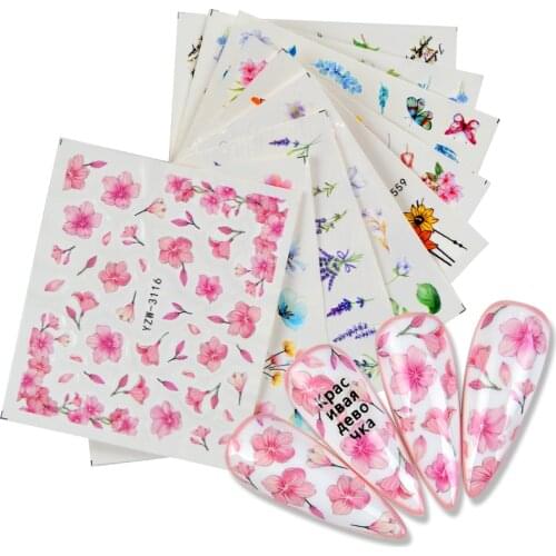 ZKO 1 Sheet Summer Water Decals Plum/Peach/Little Bird/Lavender/Flower Designs Nail Stickers Wraps Slider Decoration Manicures